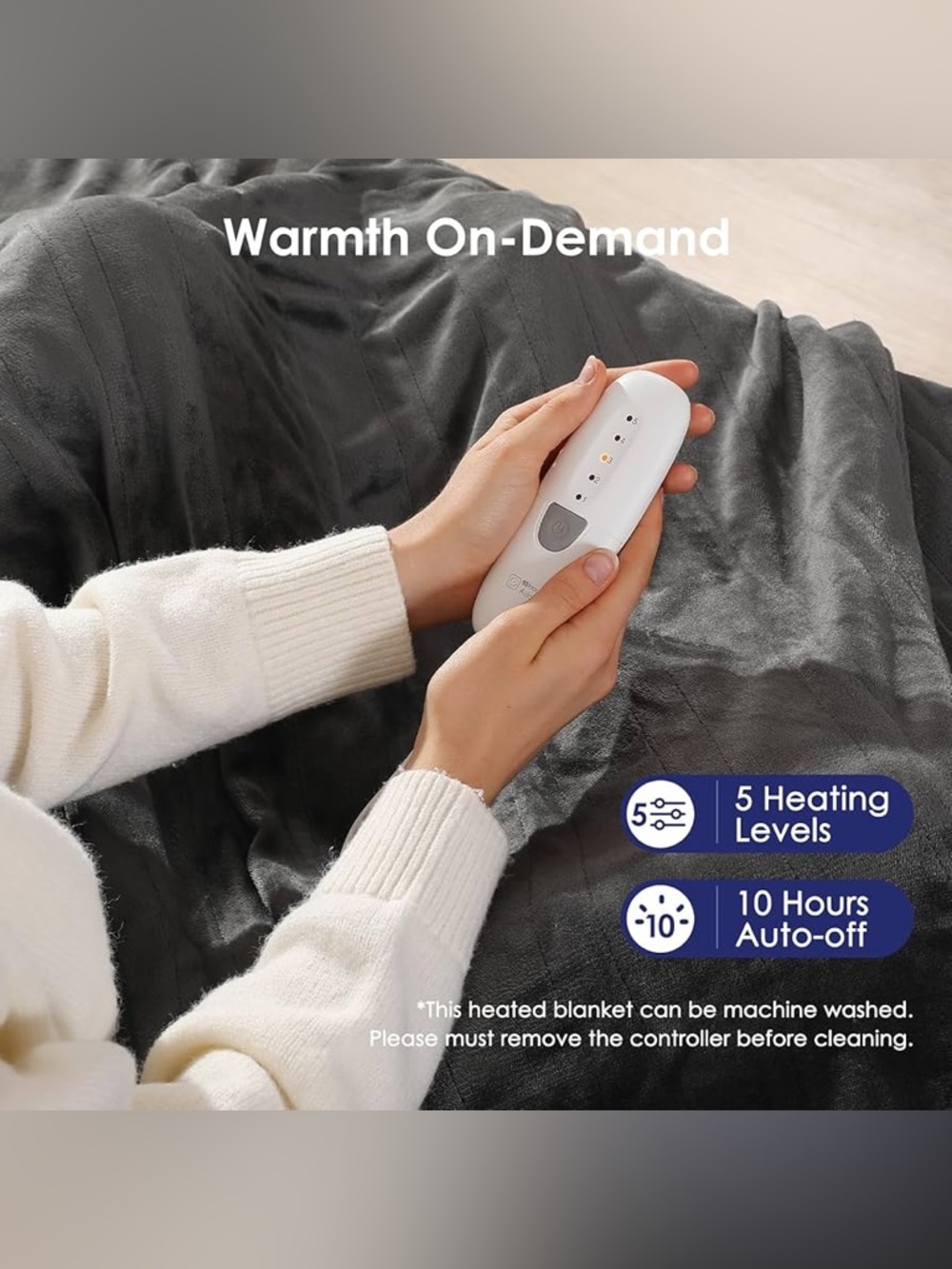 Electric heated Plush Microfiber Throw Blanket - Charcoal Gray - Picture 3 of 8